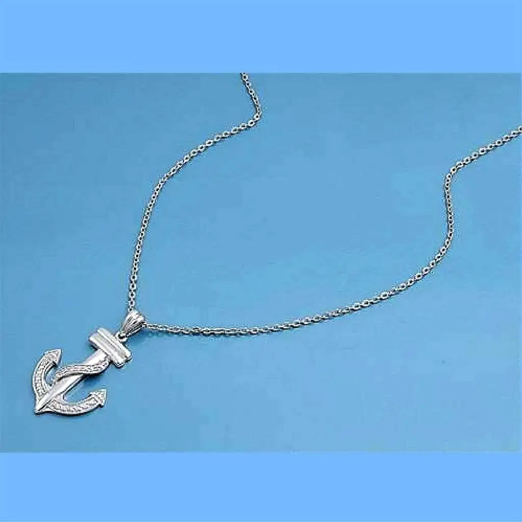 Sterling Silver and CZ Stone Anchor Charm Necklace