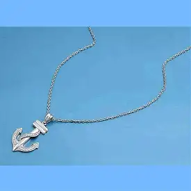 Sterling Silver and CZ Stone Anchor Charm Necklace