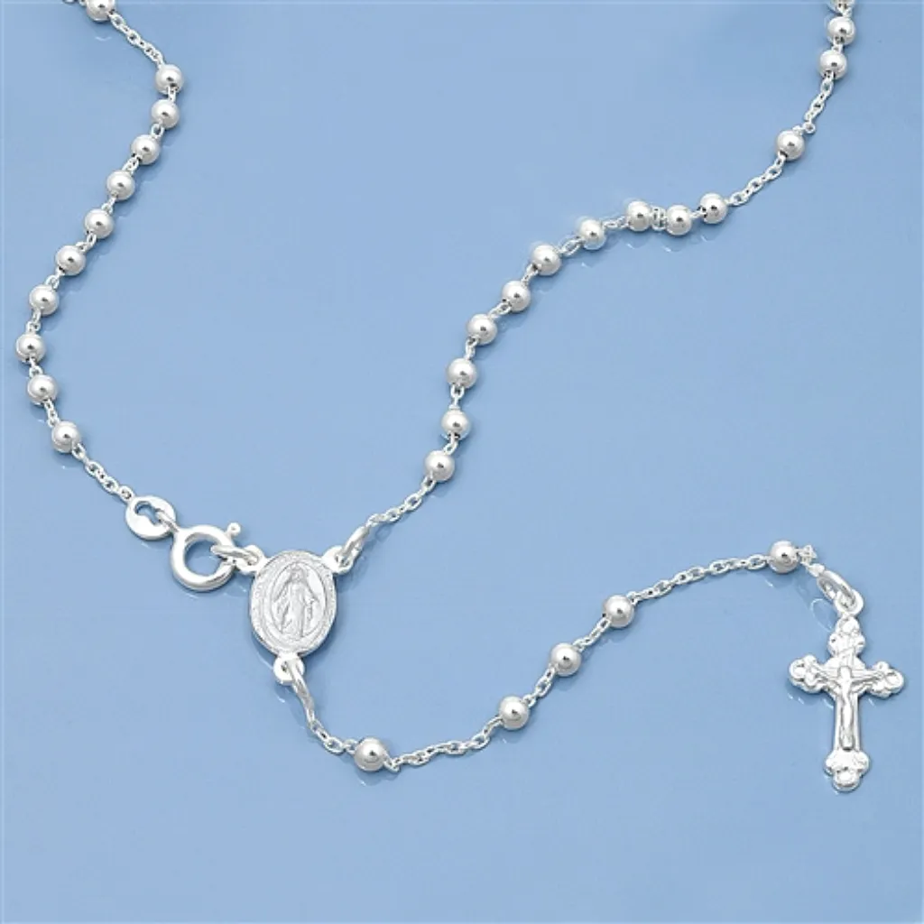 Sterling Silver Rosary Necklace 3mm