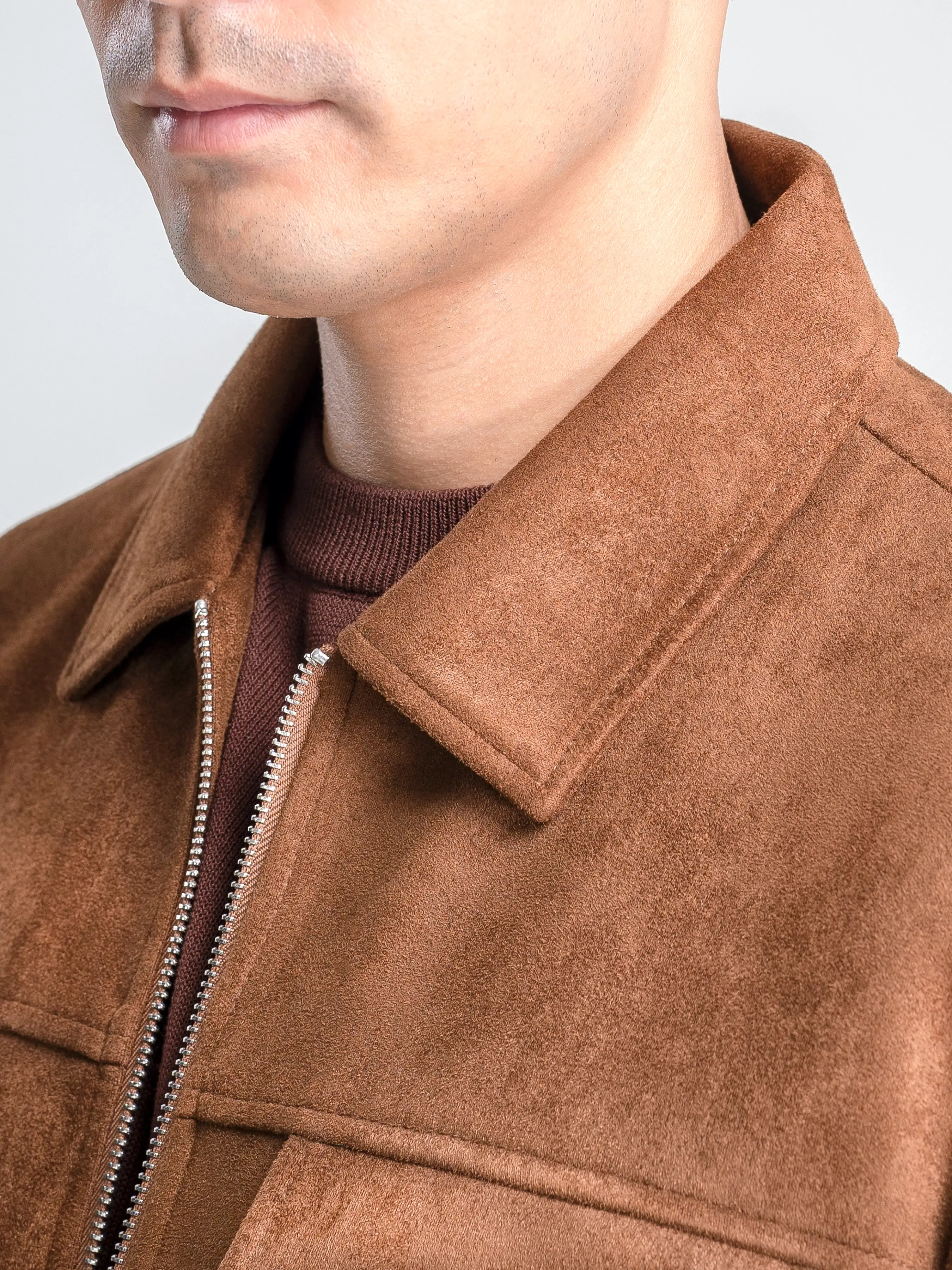 Suede Jacket with Zipper - Brown