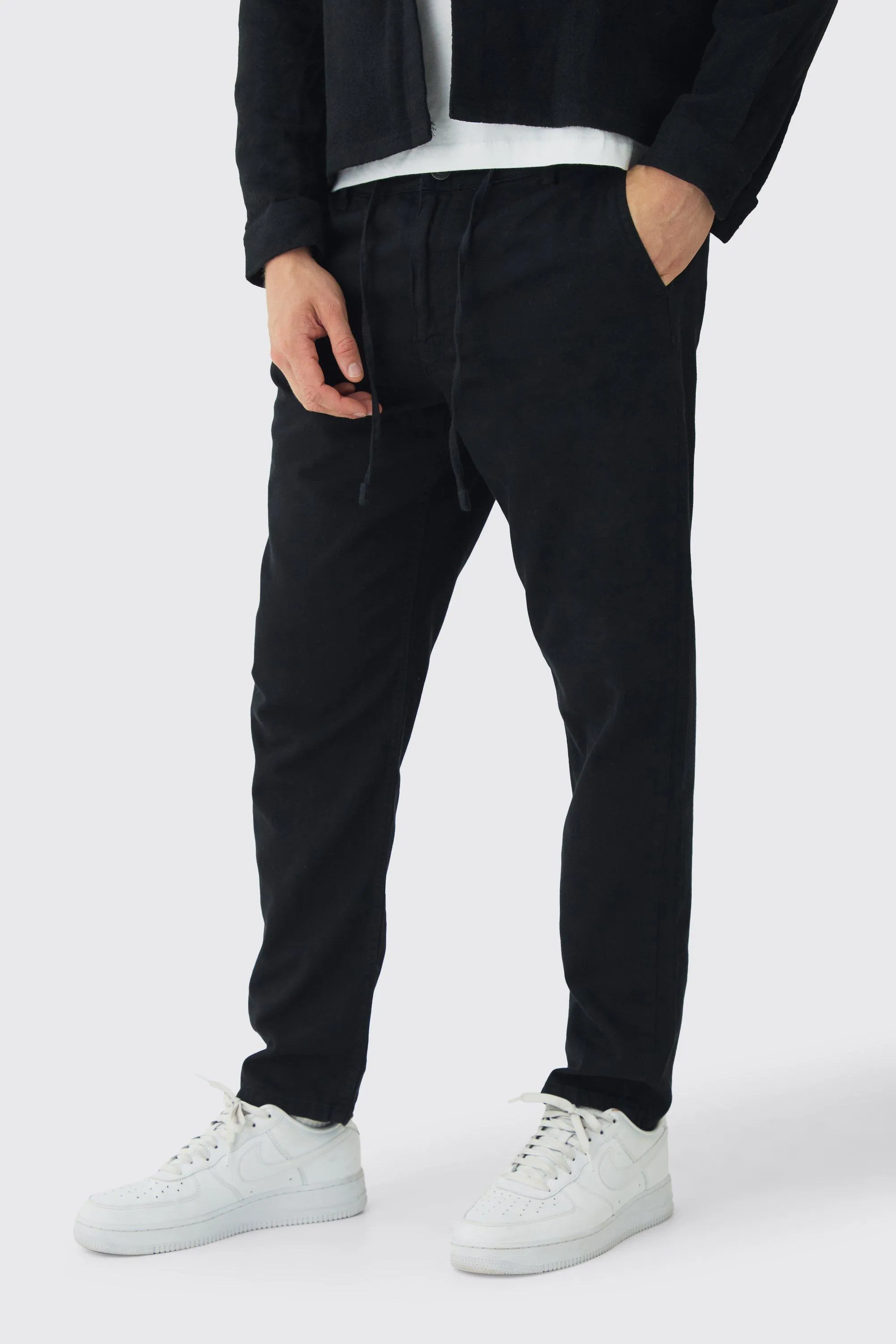 Tapered Chinos With Drawcords In Black