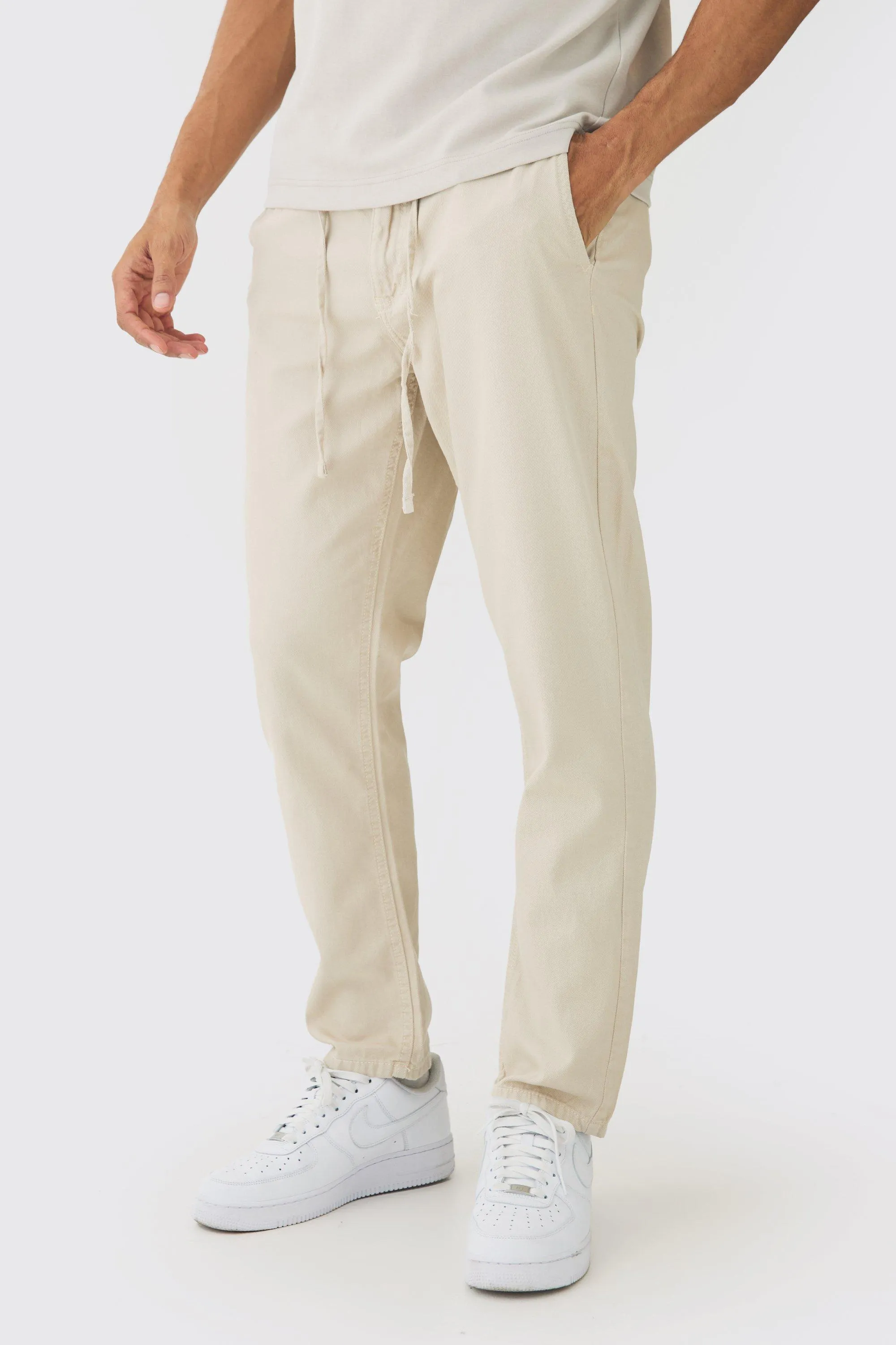 Tapered Chinos With Drawcords In Stone