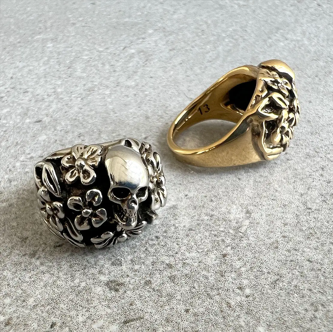 The Floral Skull Ring, Gold