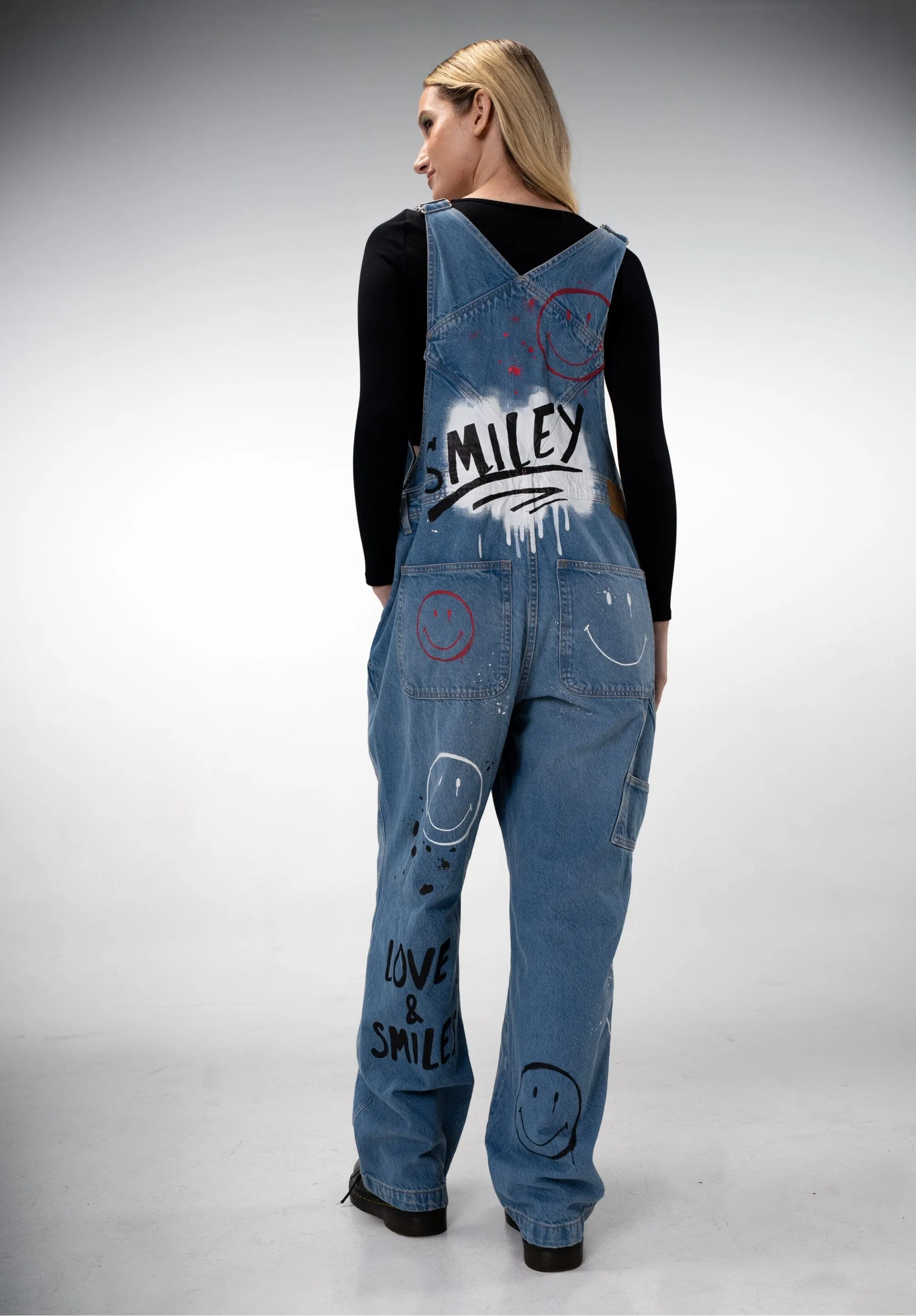 'The Smiley Overalls' Painted Denim Overalls