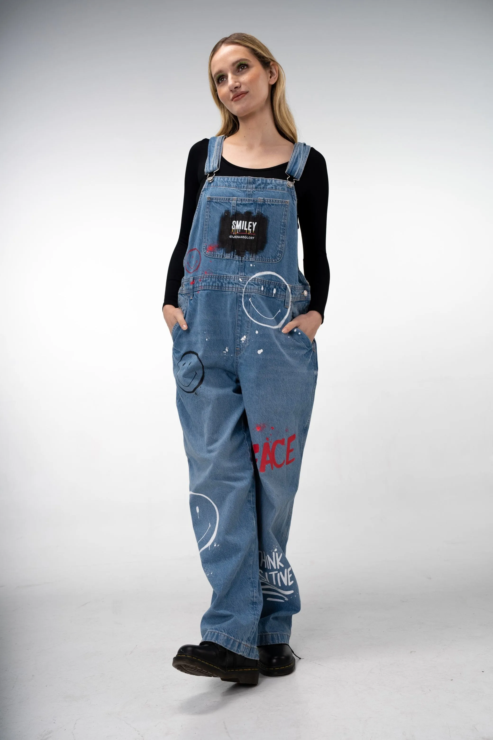 'The Smiley Overalls' Painted Denim Overalls