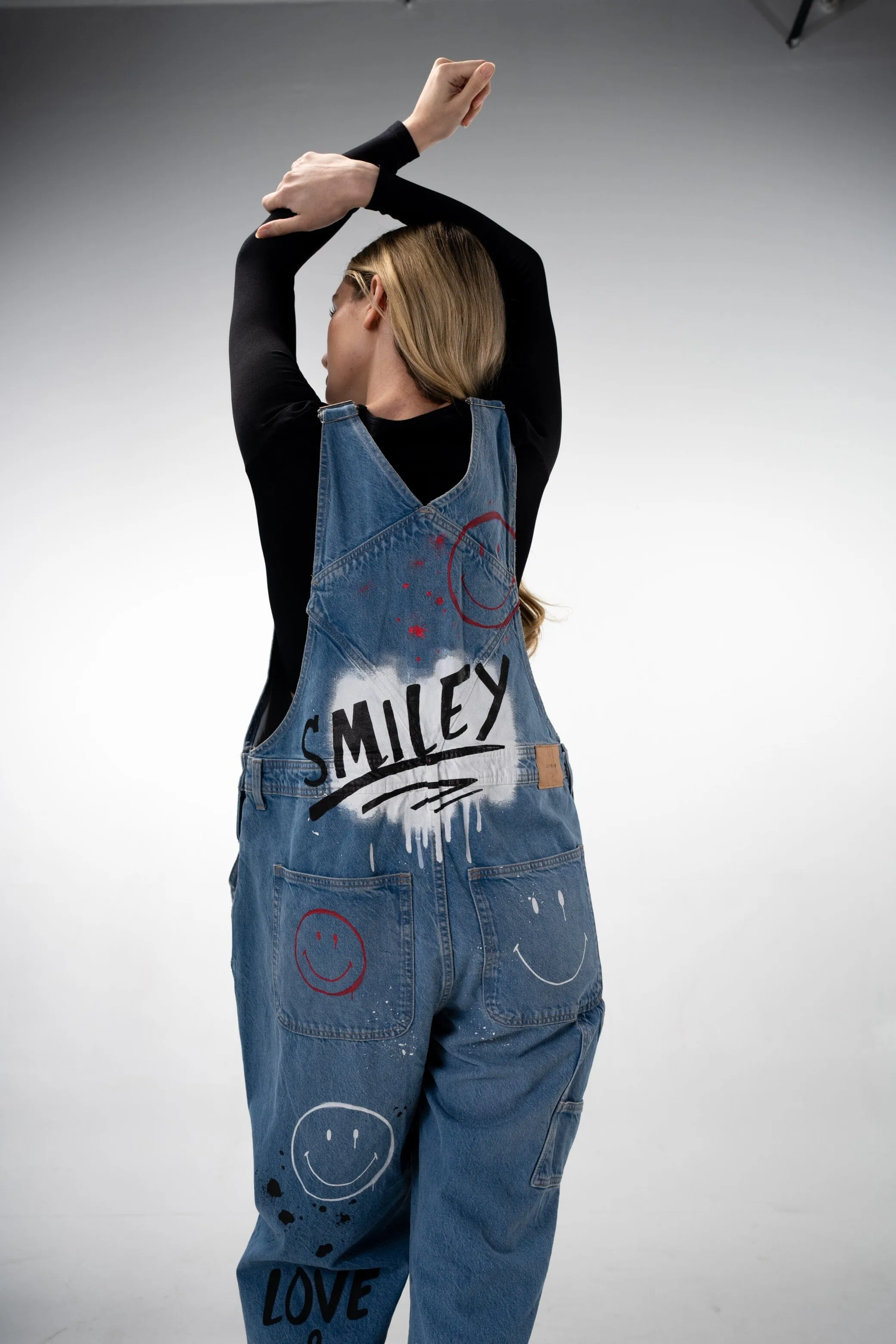 'The Smiley Overalls' Painted Denim Overalls