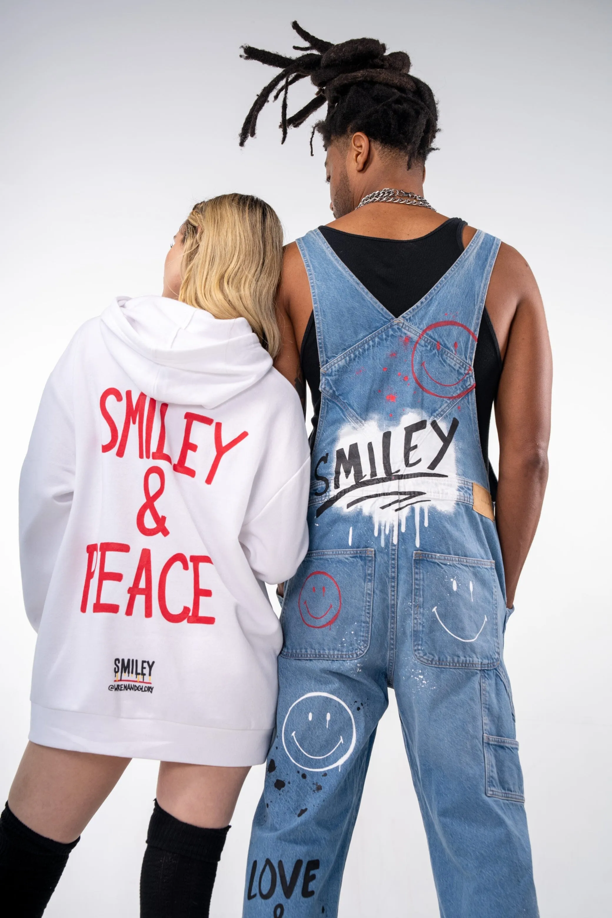 'The Smiley Overalls' Painted Denim Overalls