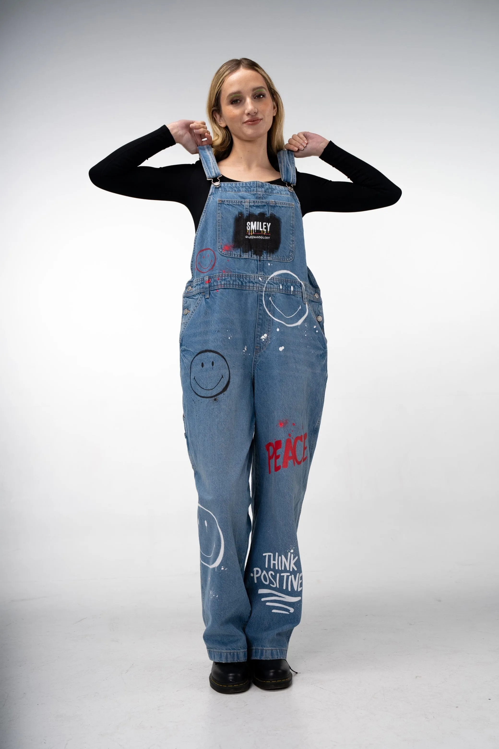 'The Smiley Overalls' Painted Denim Overalls