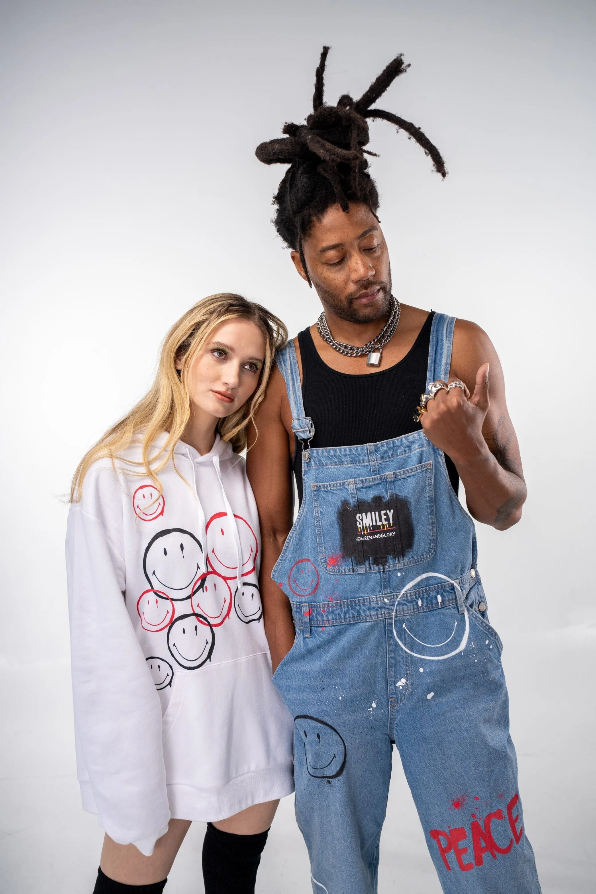 'The Smiley Overalls' Painted Denim Overalls