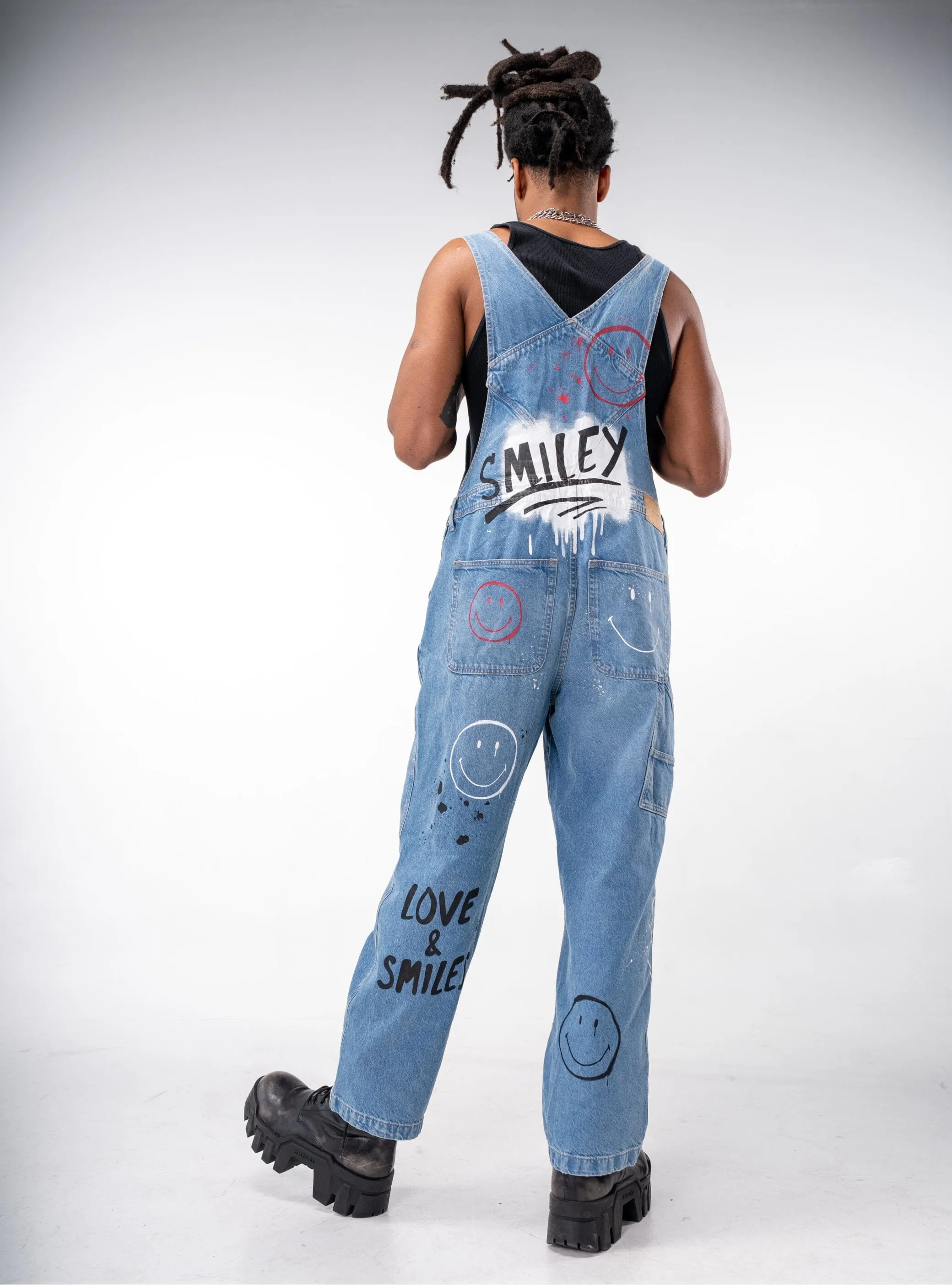 'The Smiley Overalls' Painted Denim Overalls