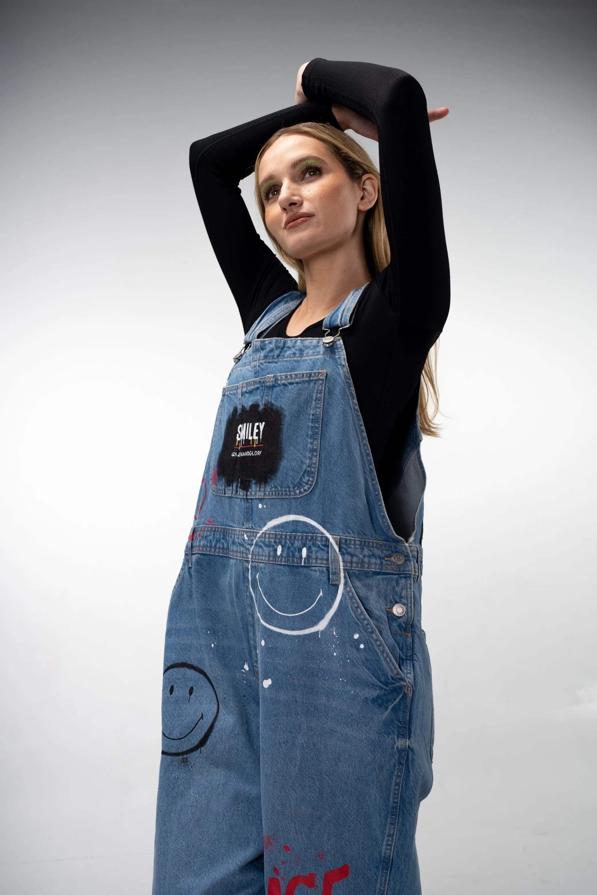 'The Smiley Overalls' Painted Denim Overalls