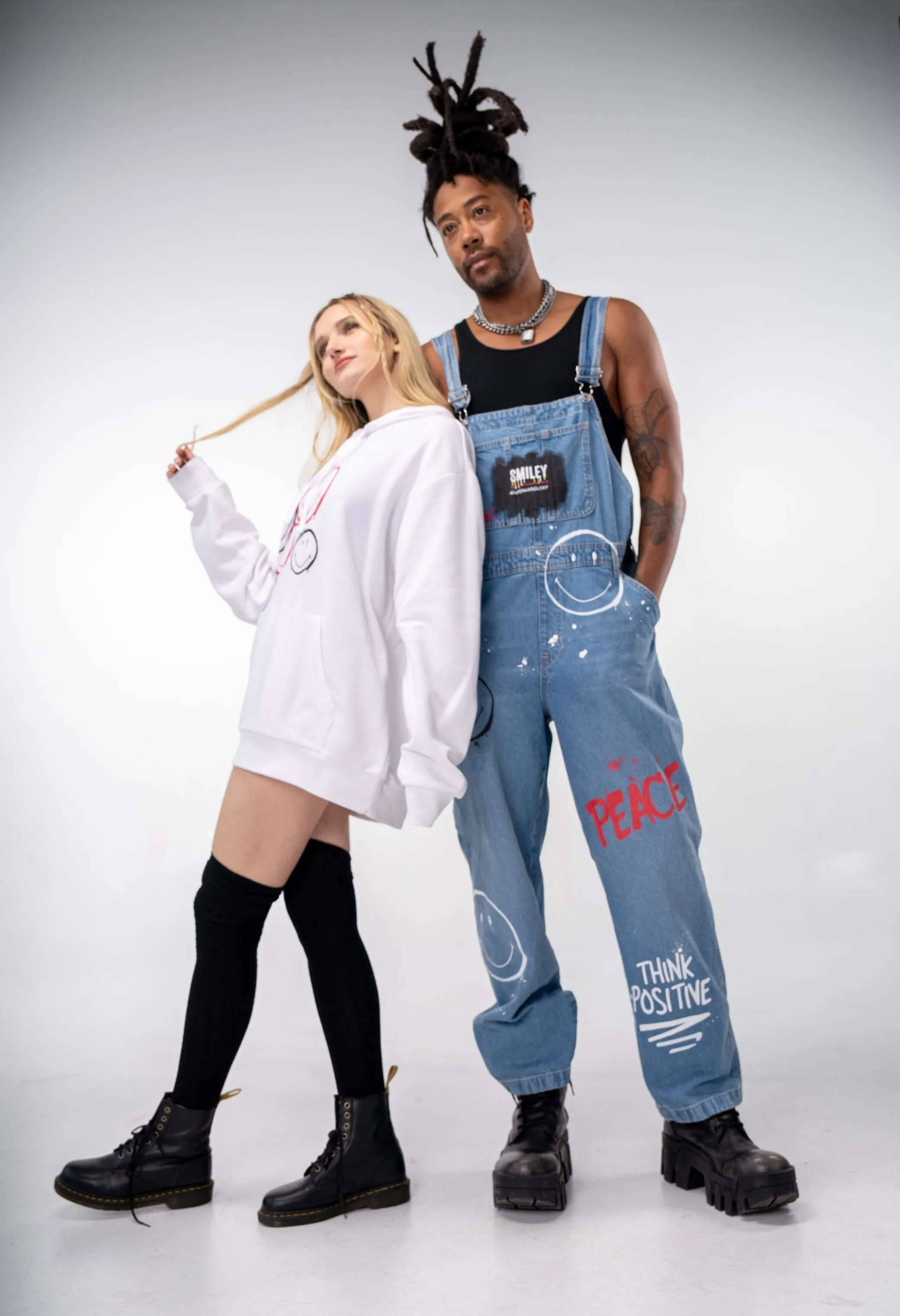 'The Smiley Overalls' Painted Denim Overalls