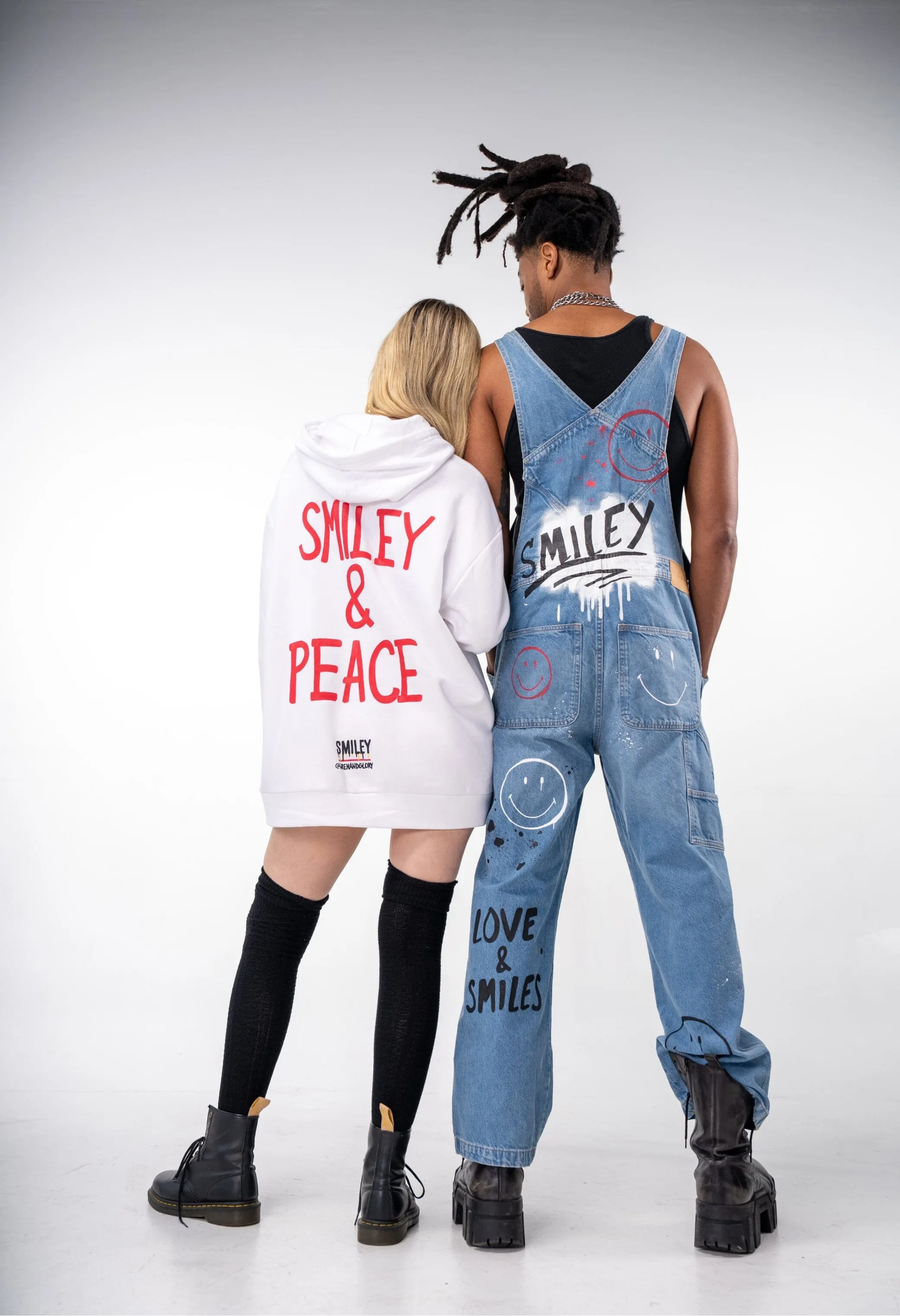 'The Smiley Overalls' Painted Denim Overalls