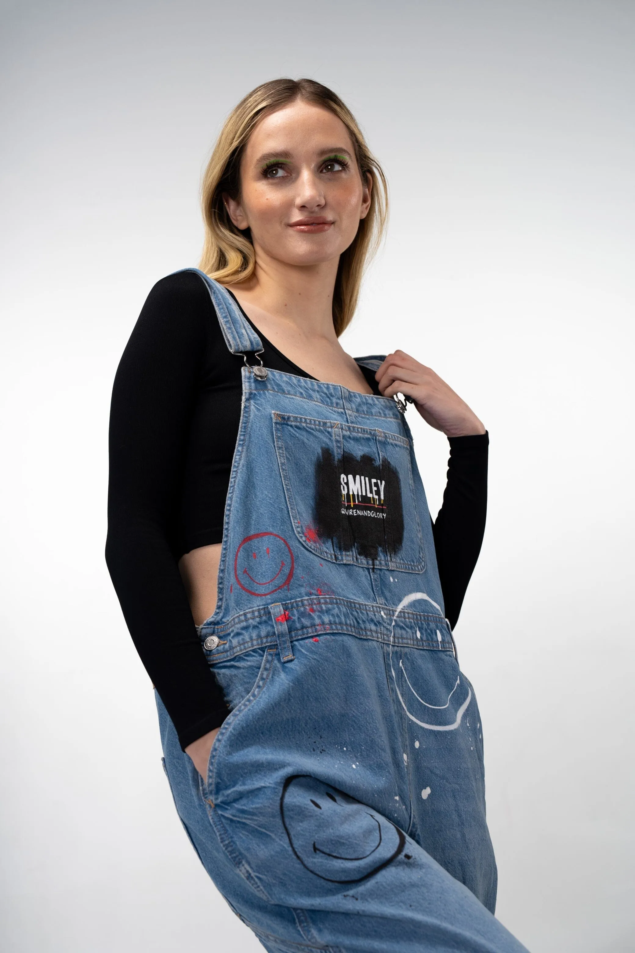 'The Smiley Overalls' Painted Denim Overalls