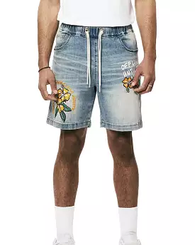 Tropical Doodle Denim Shorts