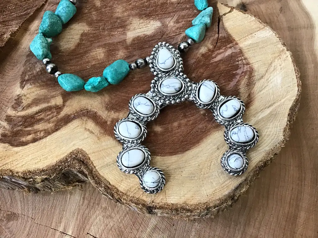 Turquoise & White Squash Blossom Necklace