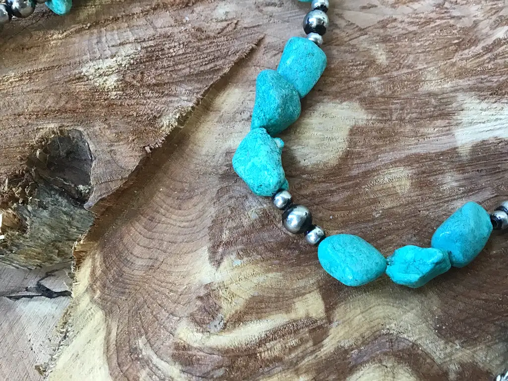 Turquoise & White Squash Blossom Necklace