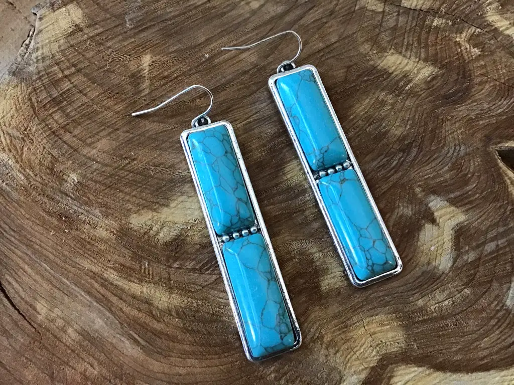 Turquoise Rectangle Bar Stone Dangle Earrings