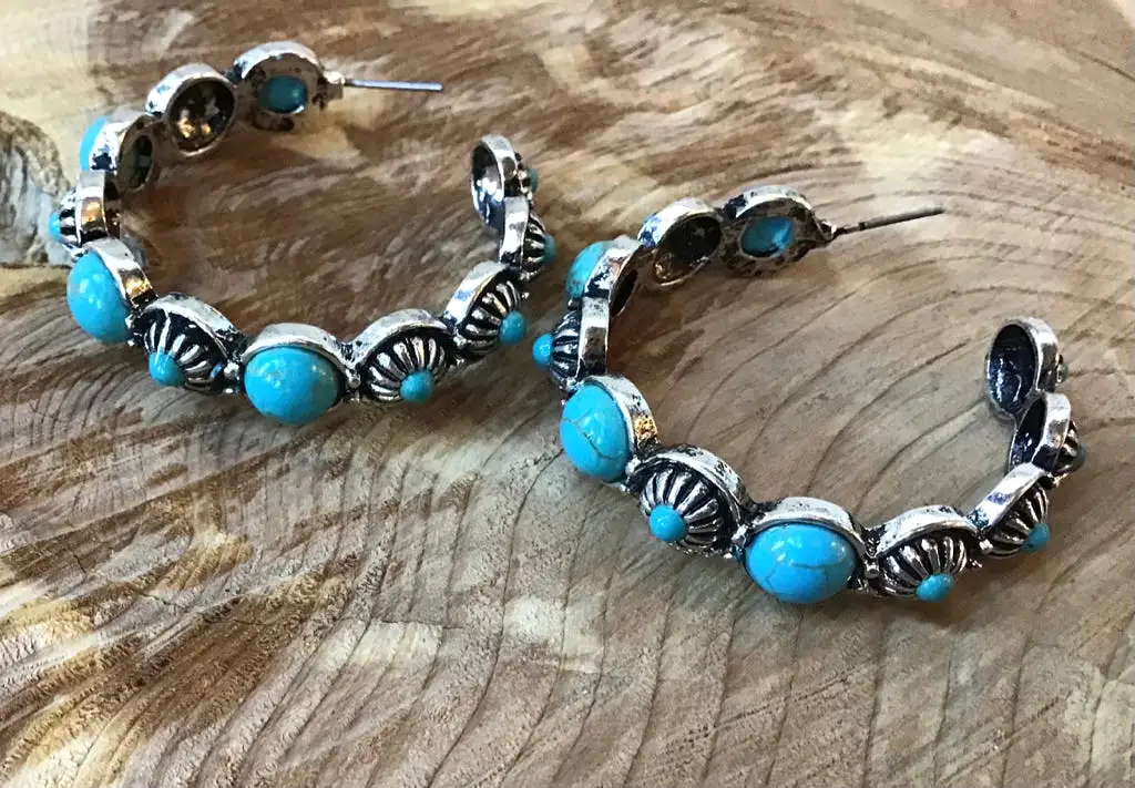 Turquoise Stone Hoop Earrings