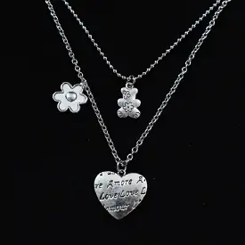 TWO NECKLACES TITANIUM STEEL BEAR FLOWER LOVE NECKLACE BY13011