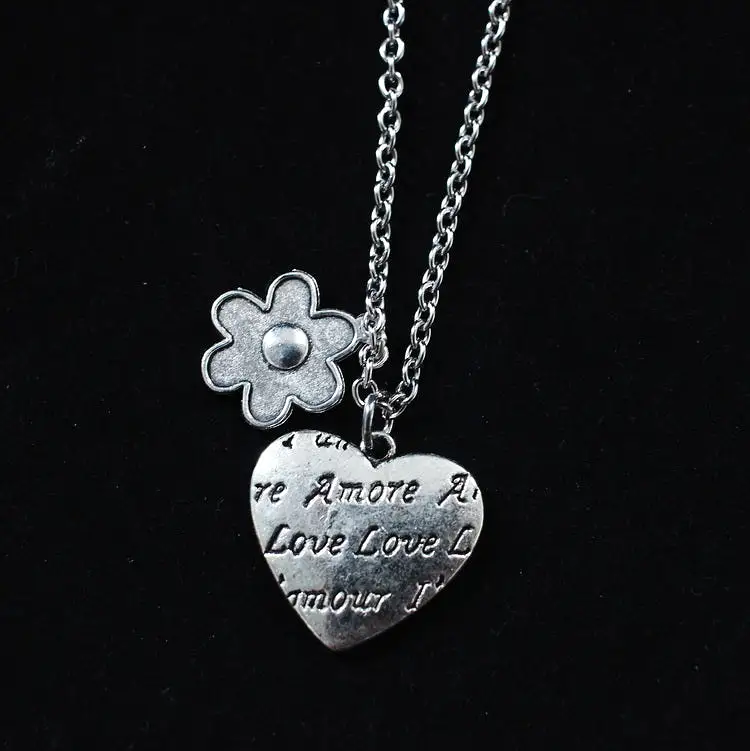 TWO NECKLACES TITANIUM STEEL BEAR FLOWER LOVE NECKLACE BY13011