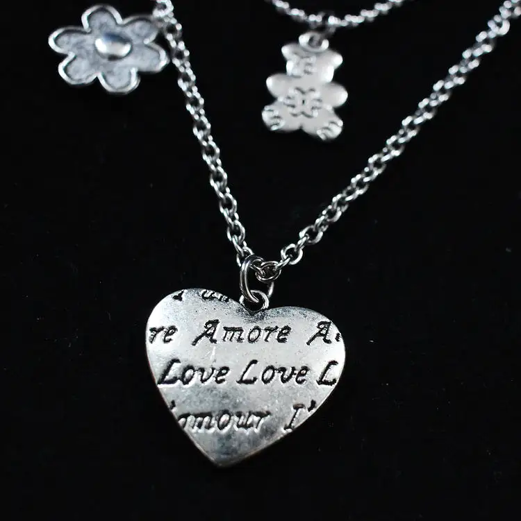 TWO NECKLACES TITANIUM STEEL BEAR FLOWER LOVE NECKLACE BY13011