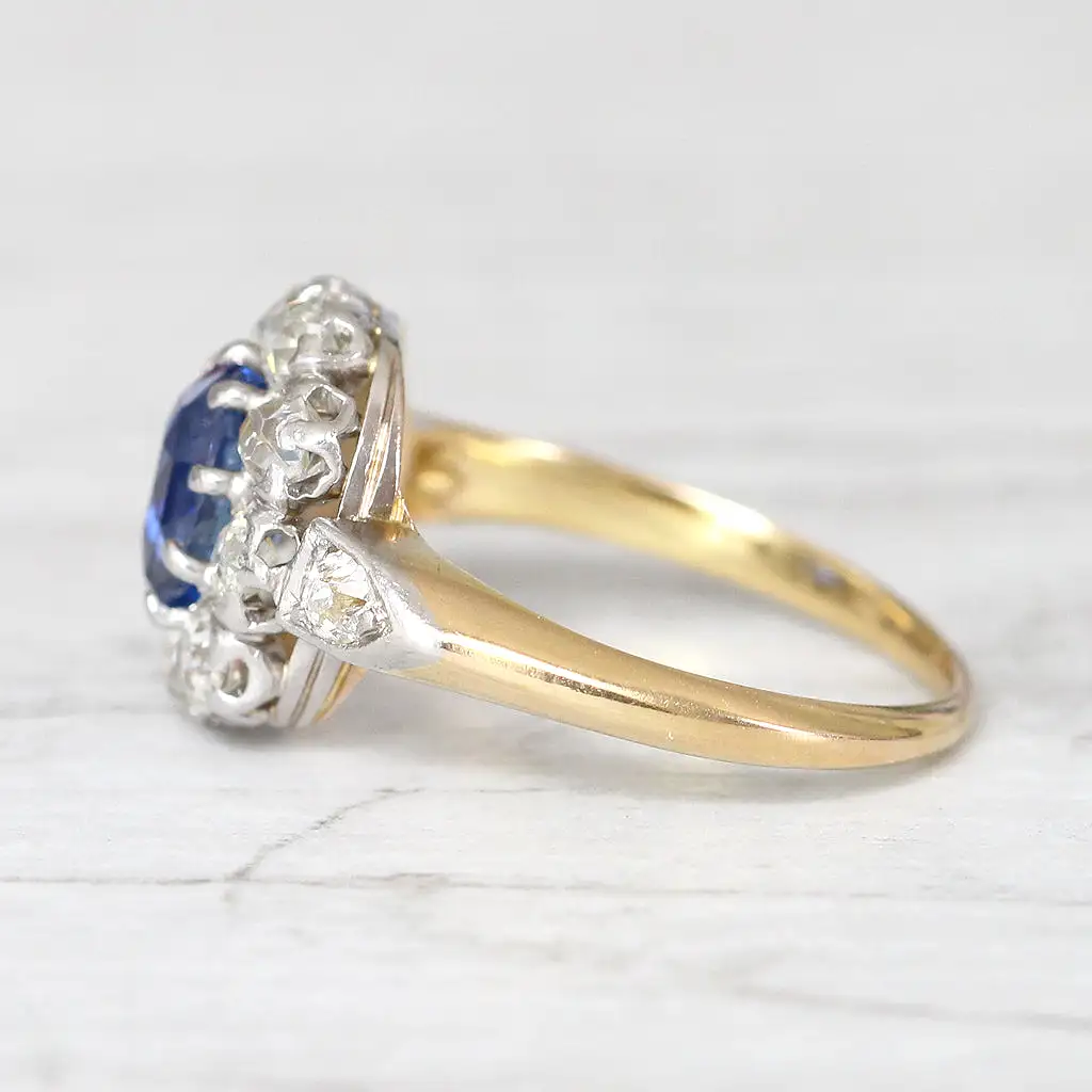 Victorian 1.79 Carat Ceylon Sapphire and Old Cut Diamond Cluster