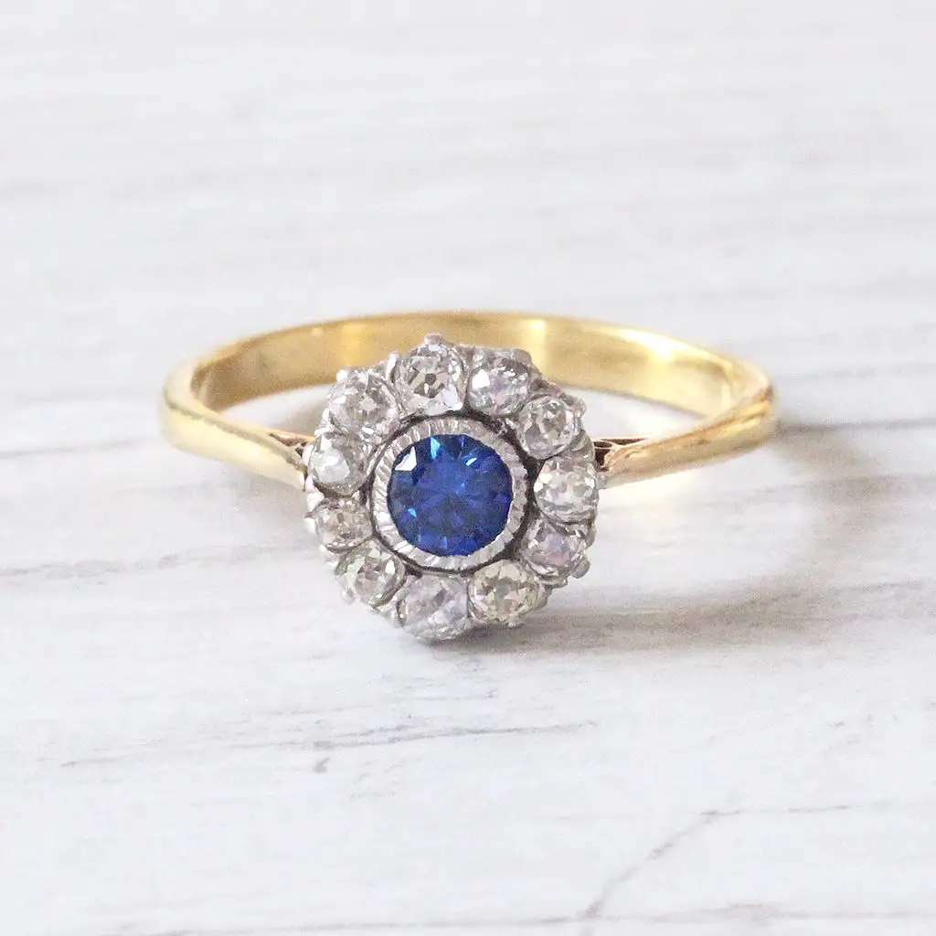 Victorian Sapphire and Diamond Round Cluster Ring