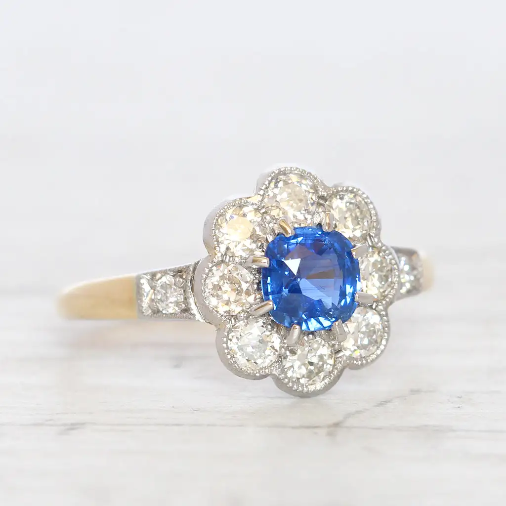 Victorian Style 0.85 Carat Sapphire and Old Cut Diamond Cluster