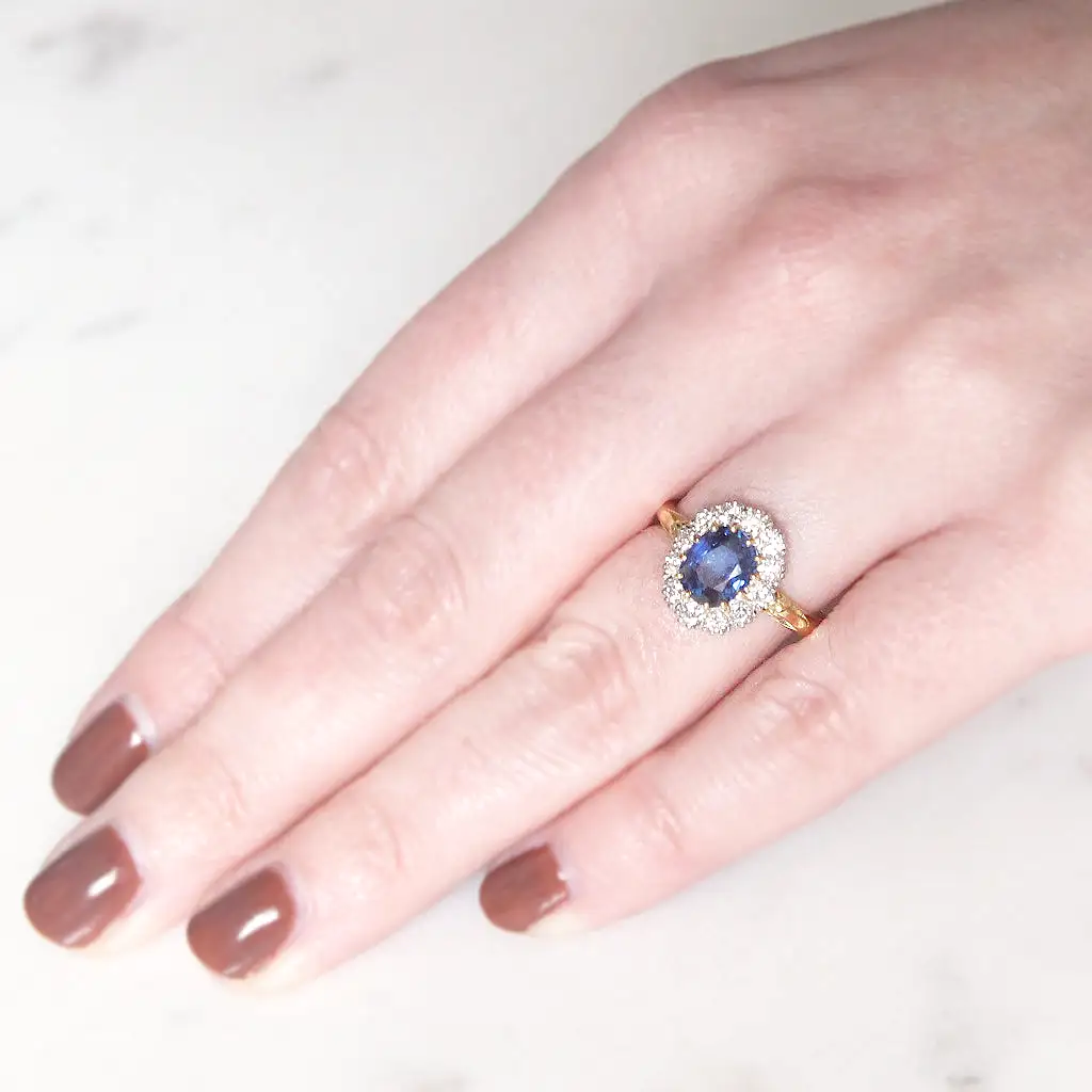 Victorian Style 1.37 Carat Sapphire and Old Cut Diamond Cluster