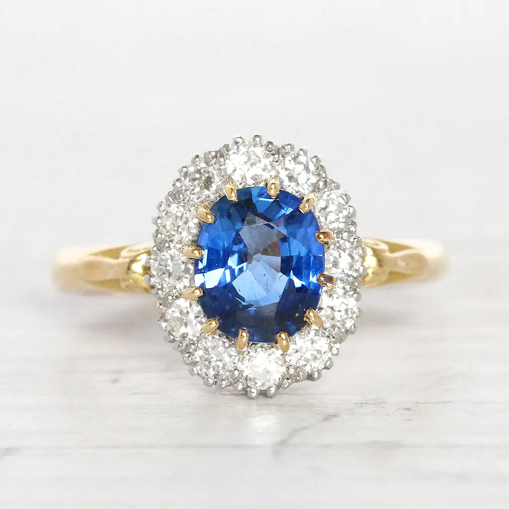 Victorian Style 1.37 Carat Sapphire and Old Cut Diamond Cluster