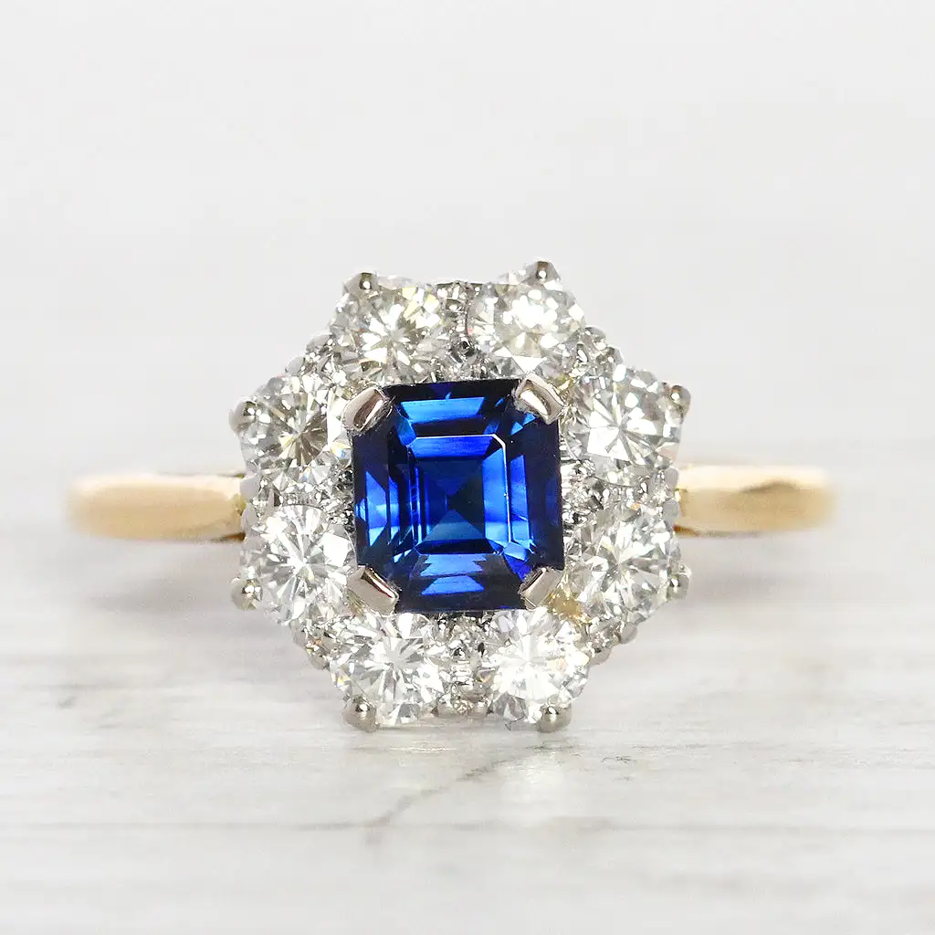 Vintage 1.25 Carat Sapphire and Diamond Cluster