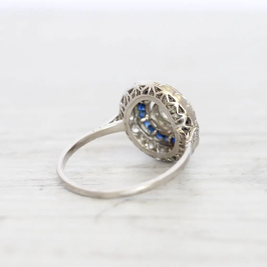 Vintage Brilliant Cut Diamond and Sapphire Target Cluster