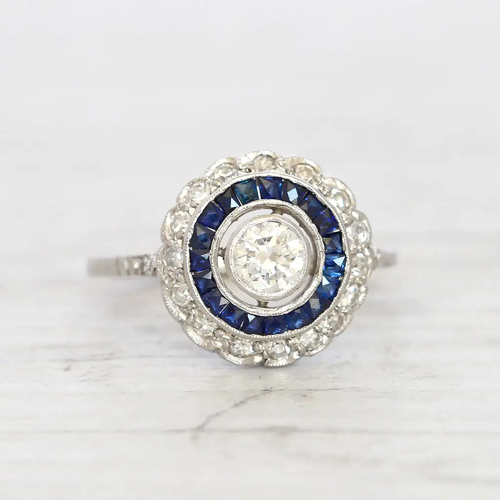 Vintage Brilliant Cut Diamond and Sapphire Target Cluster