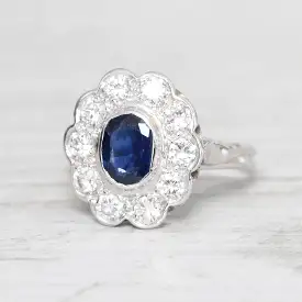 Vintage French 1.25 Carat Sapphire and Diamond Cluster