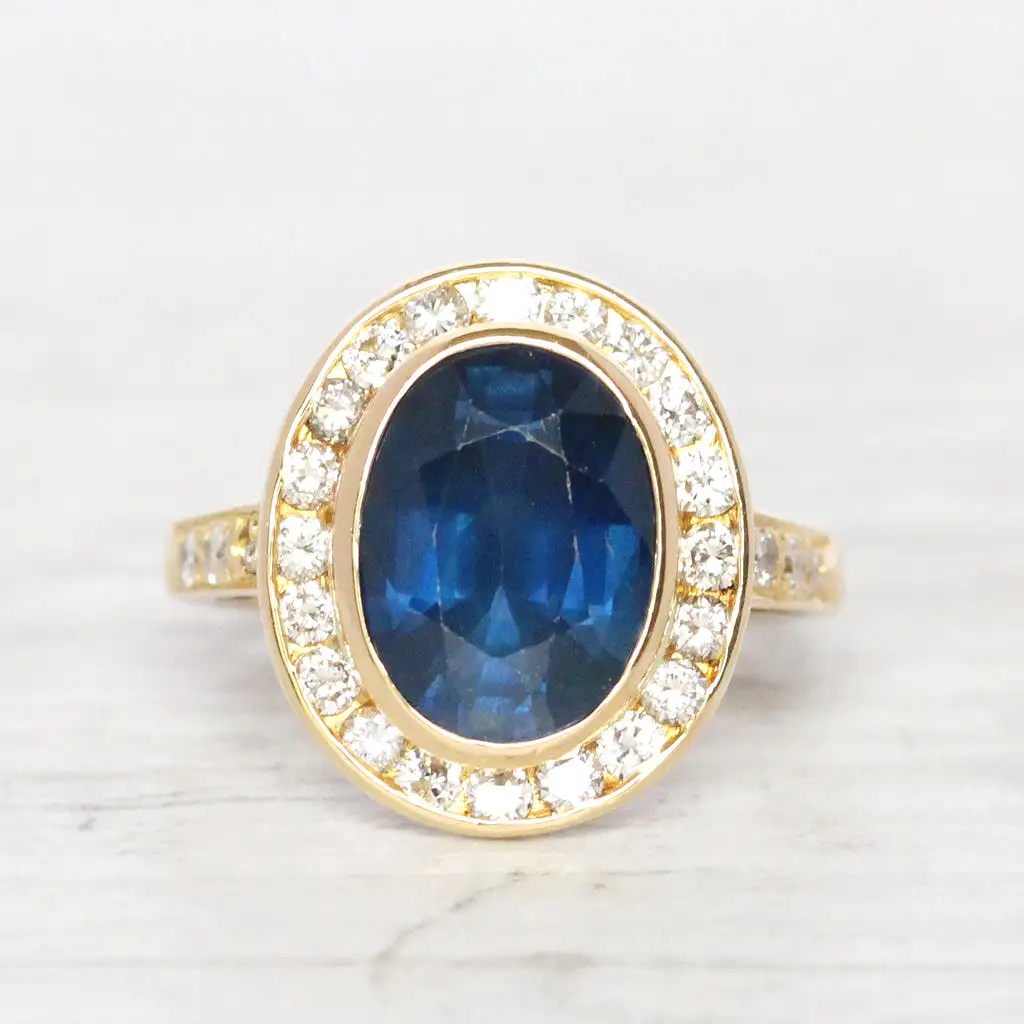 Vintage French 4.15 Carat Sapphire and Diamond Cluster