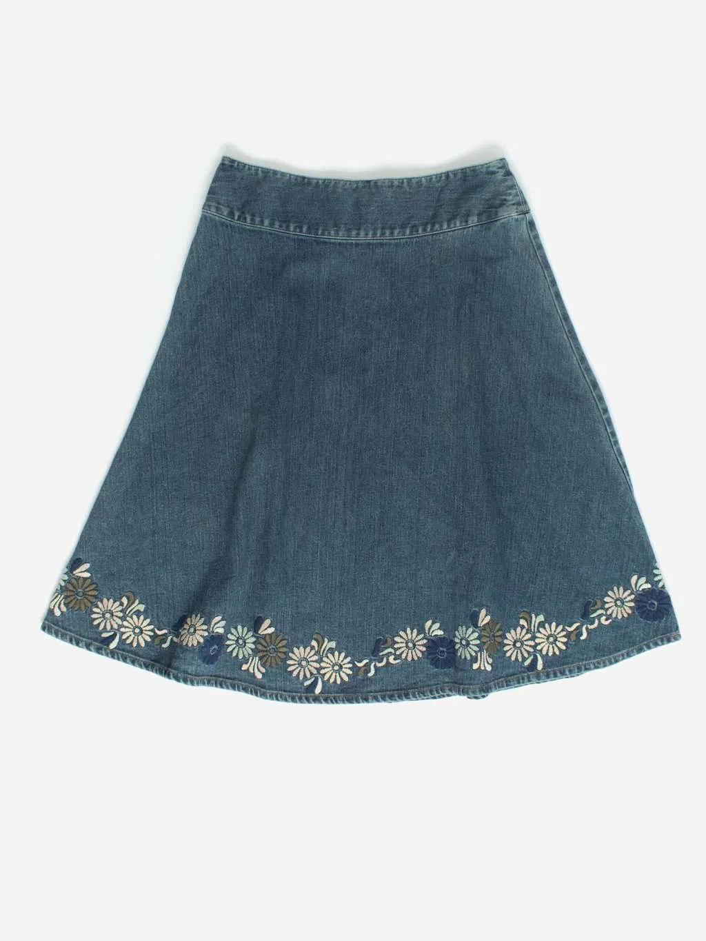 Vintage Laura Ashley embroidered denim skirt – Medium / Large