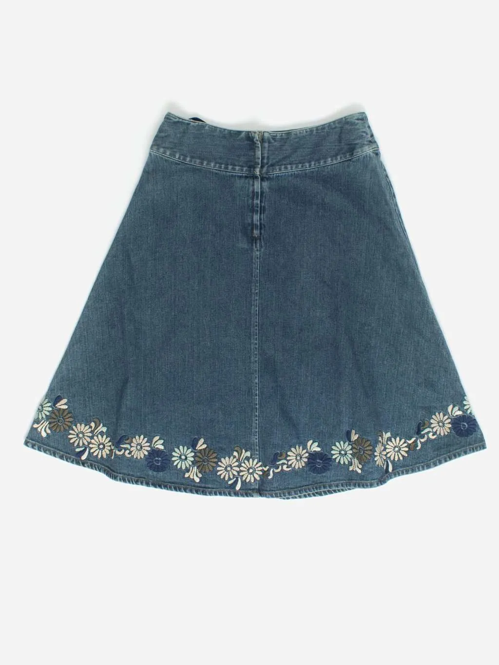 Vintage Laura Ashley embroidered denim skirt – Medium / Large