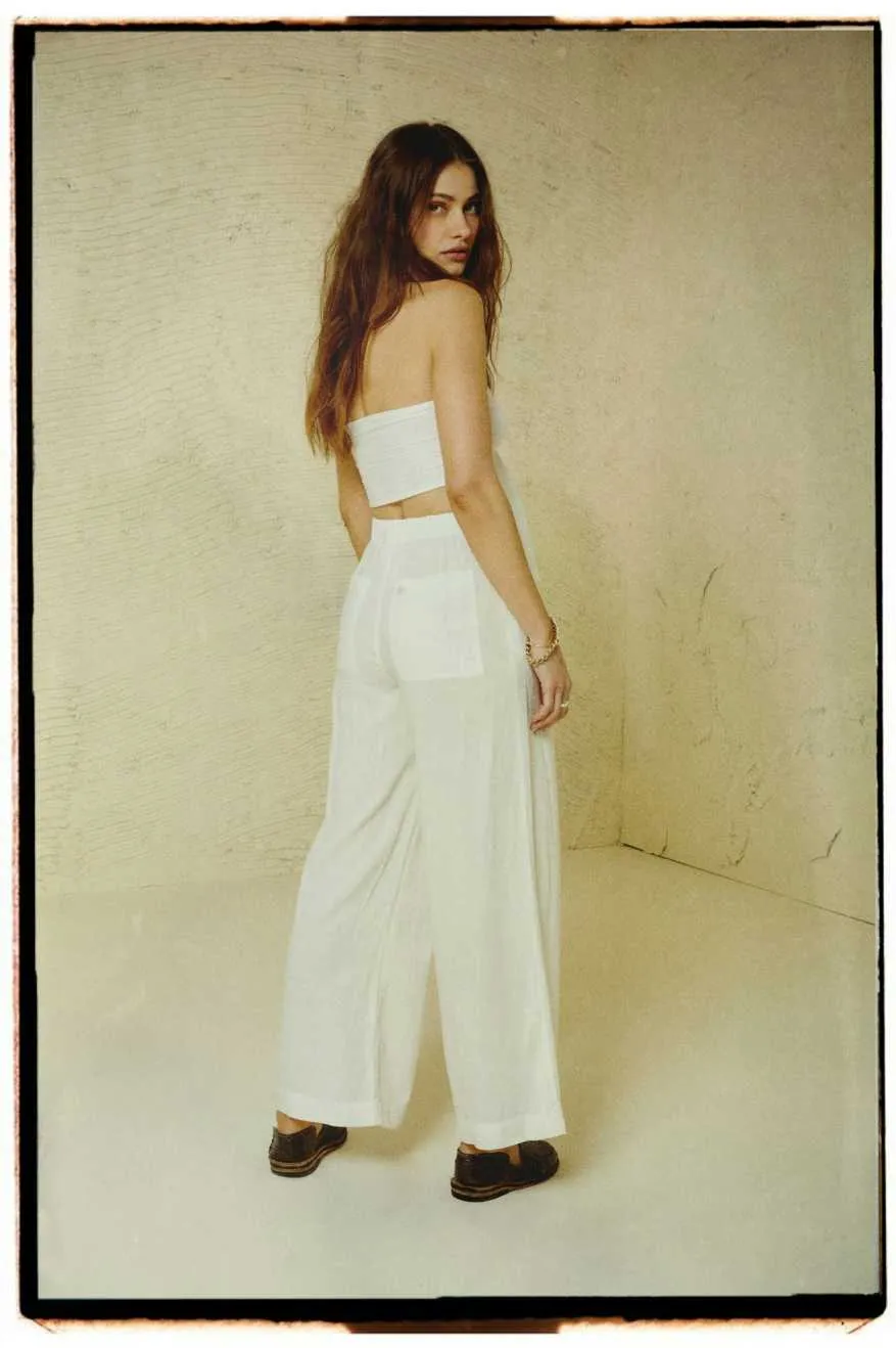 Vintage Linen Blend Wide Leg Pant - Off White