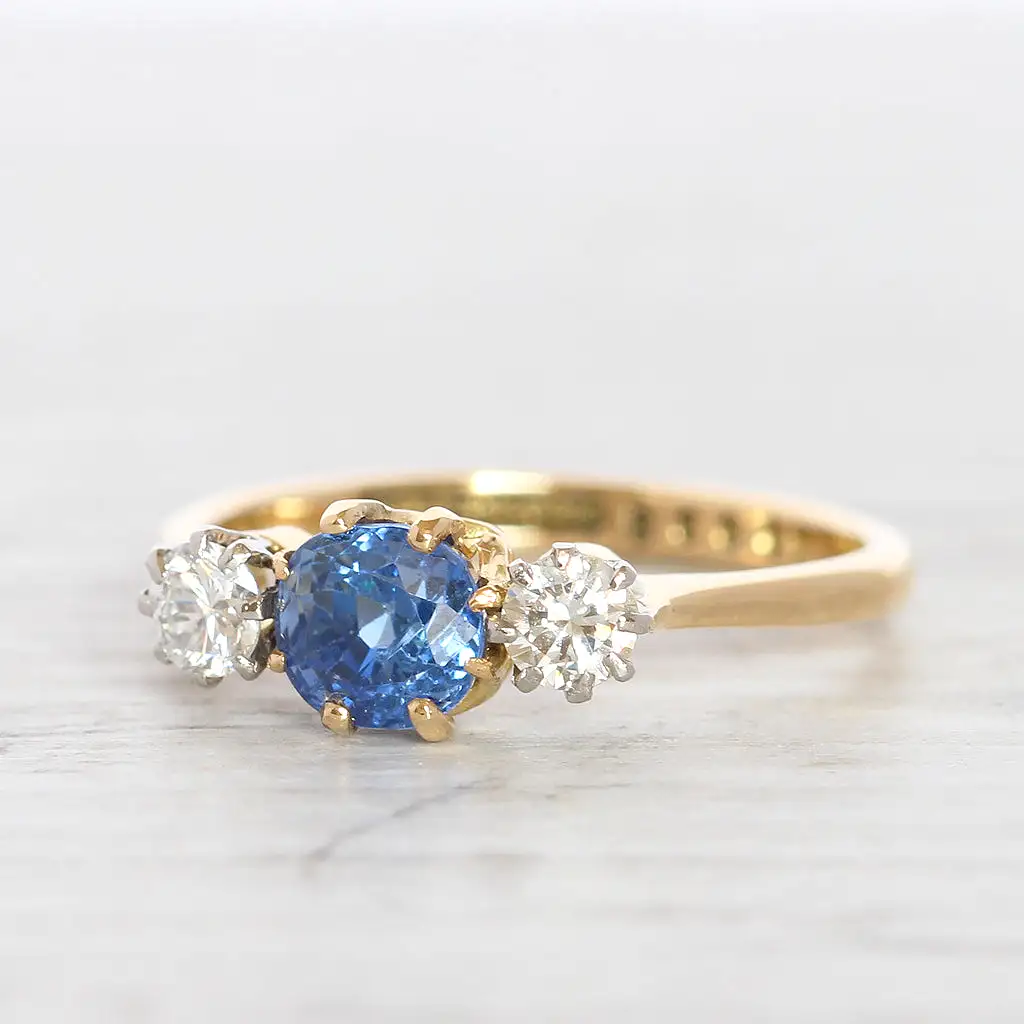 Vintage Sapphire and Diamond Three Stone