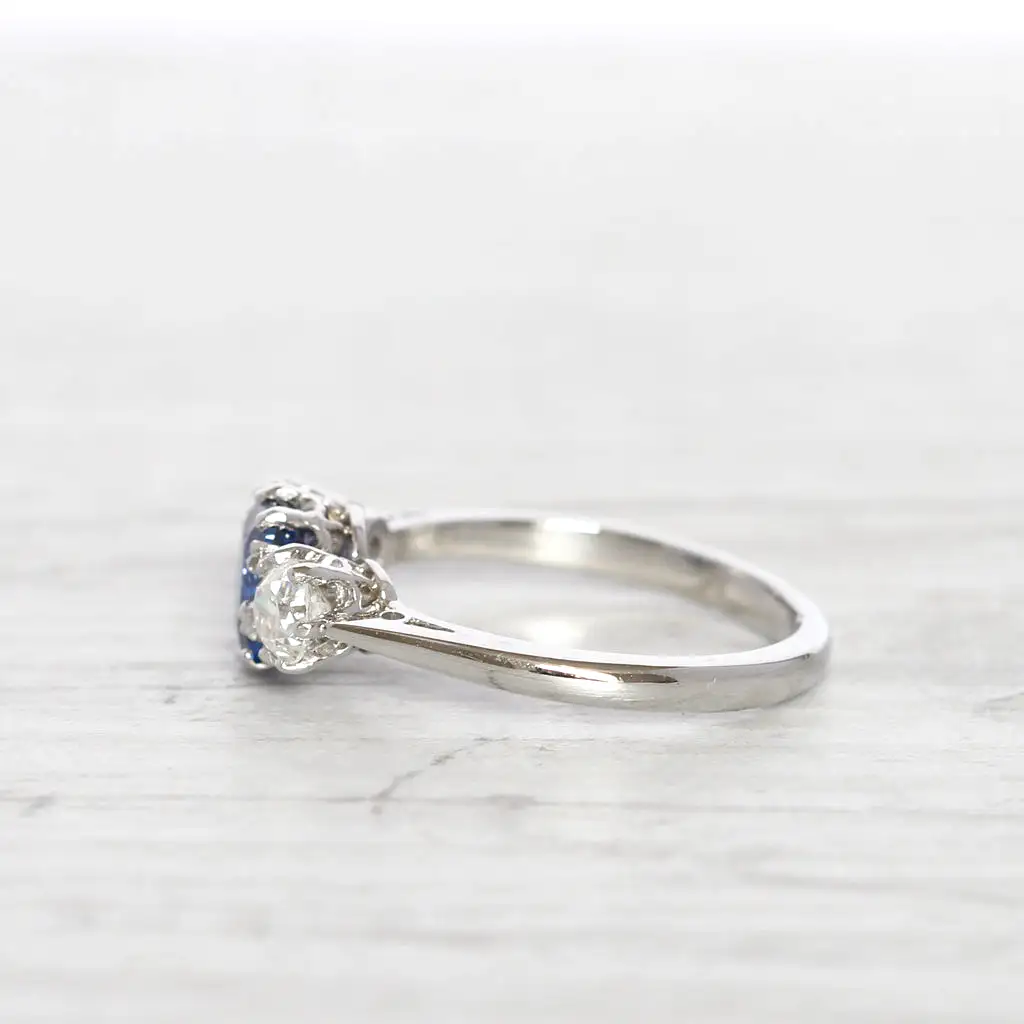 Vintage Style 1.14 Carat Sapphire and Diamond Three Stone