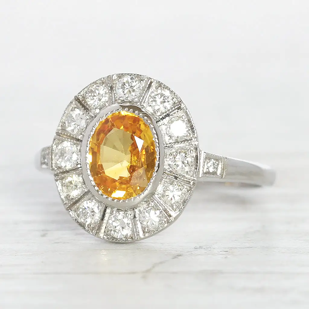 Vintage Style 1.28 Carat Yellow Sapphire and Diamond Cluster