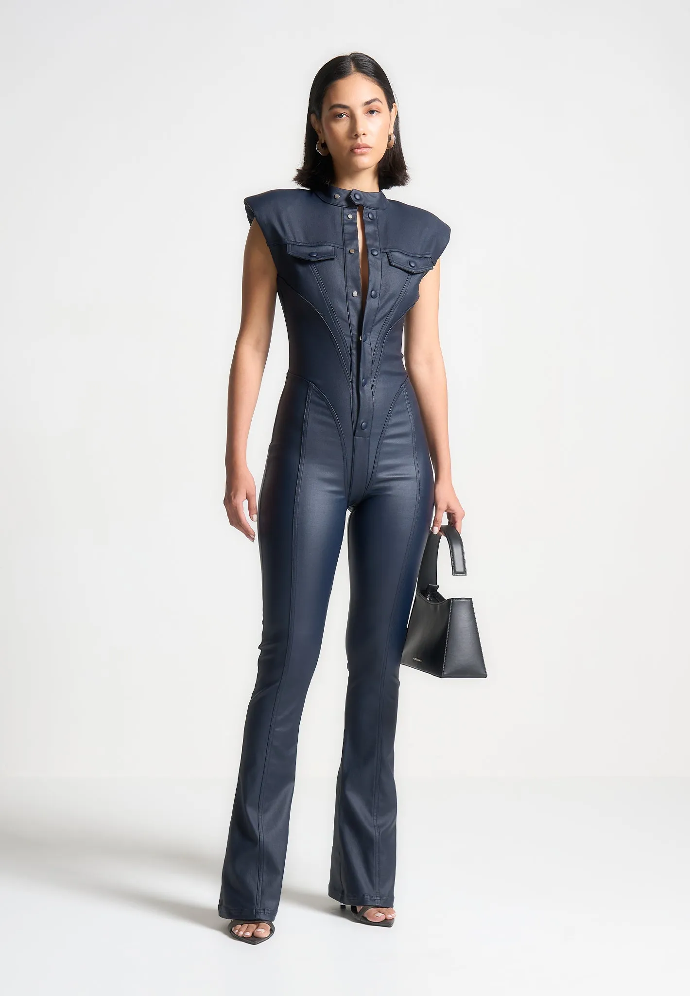 Wax Coated Denim Jumpsuit - Indigo