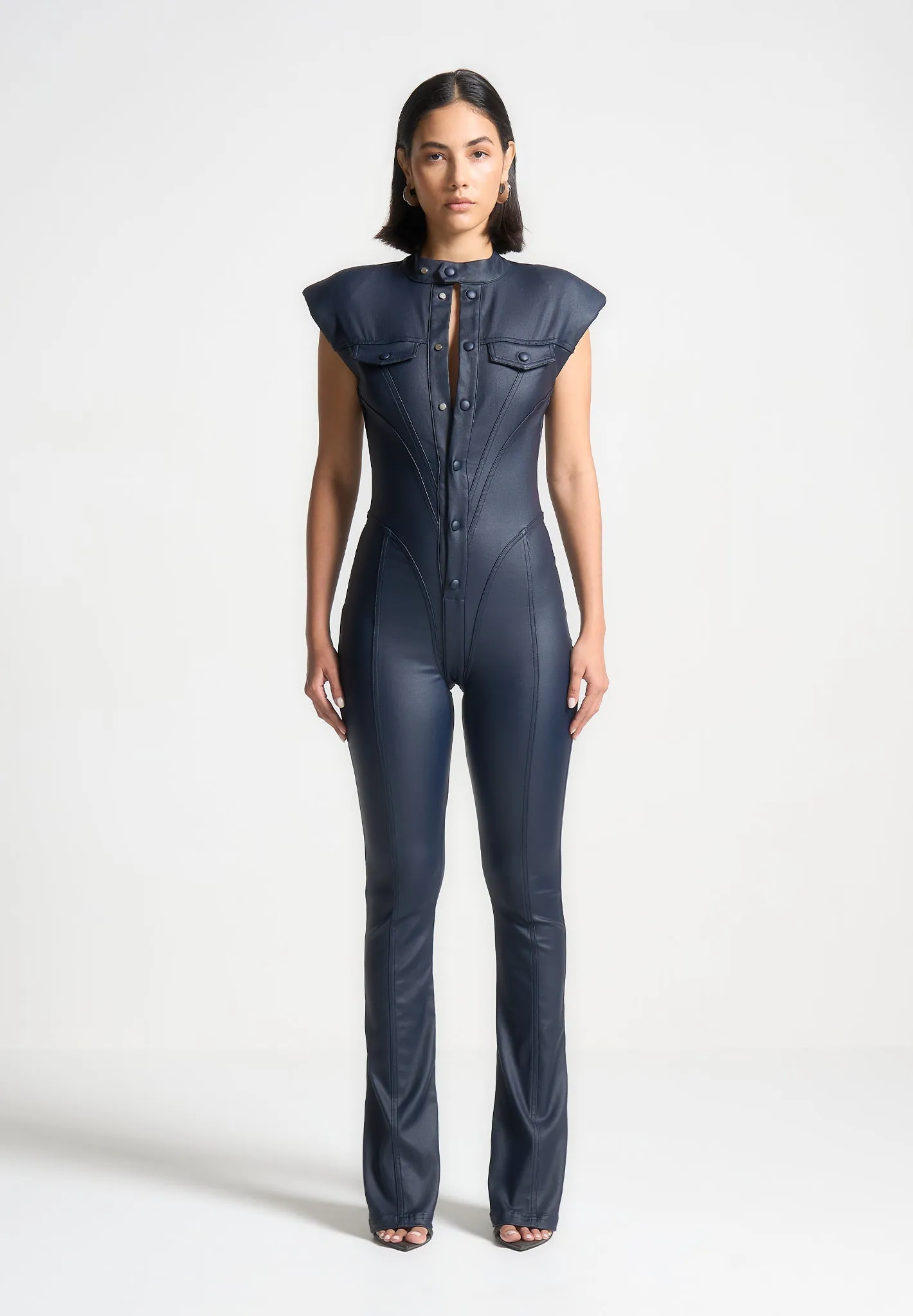 Wax Coated Denim Jumpsuit - Indigo