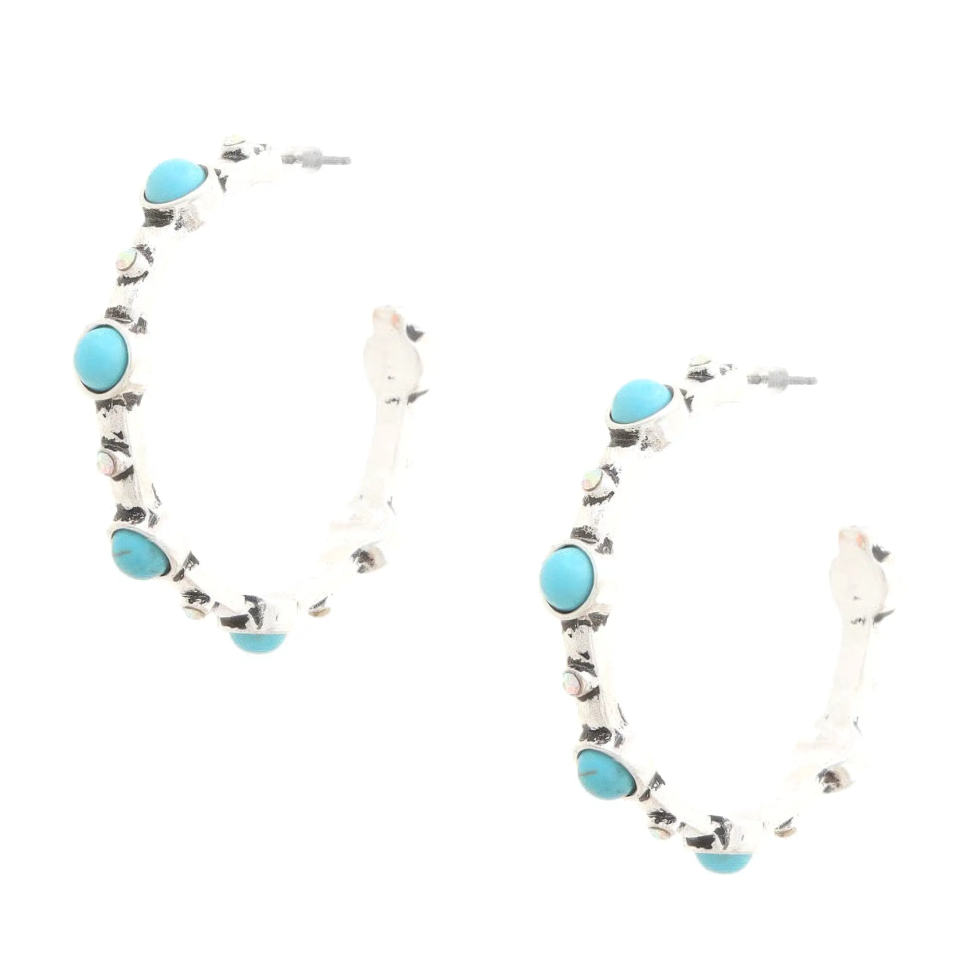 Western Turquoise Bead Open Hoop Earring