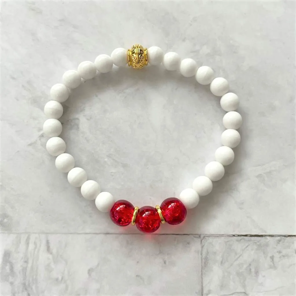 White and Red Beaded Bracelet