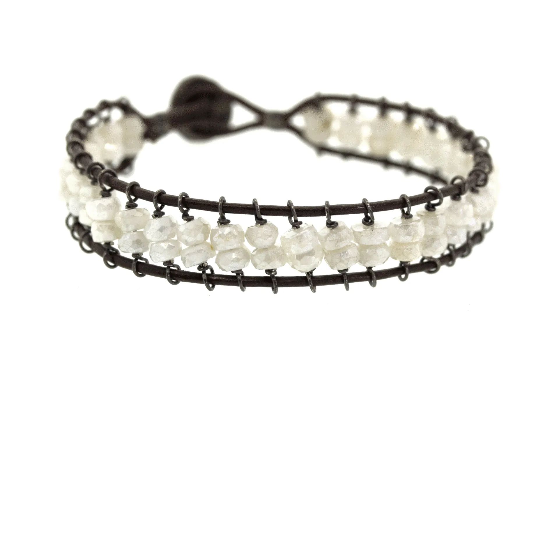 White Sapphire & Leather Bracelet