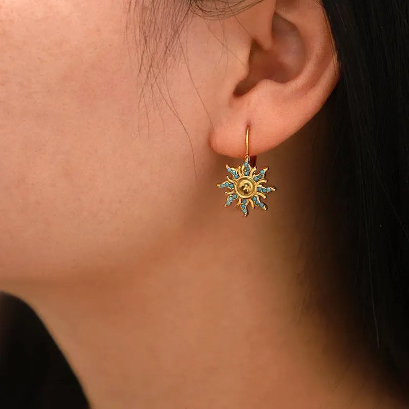 Women's Blue Turquoise Inlaid Sun Earrings