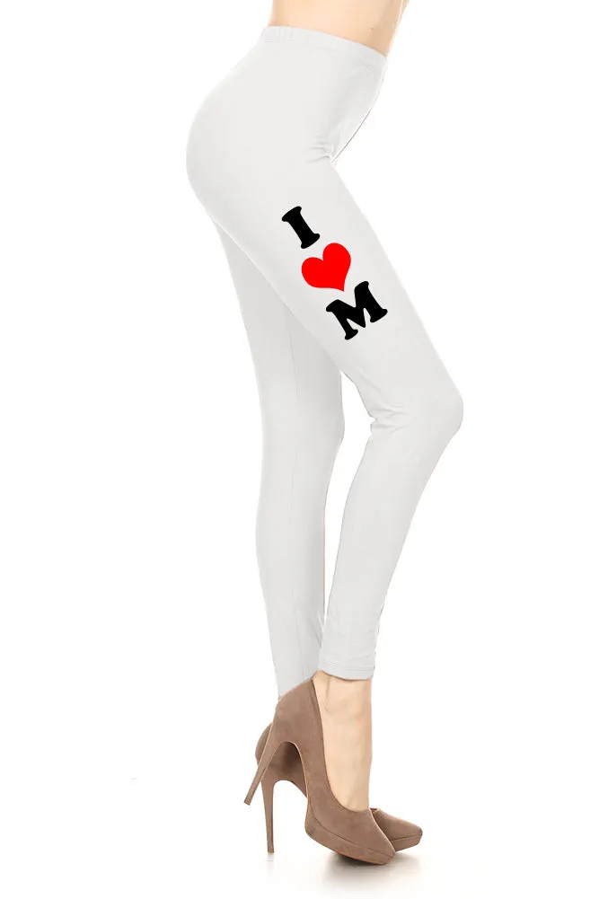 Women's Mother's Day I Heart Mom Design Printed Leggings for Regular Plus 3X5X