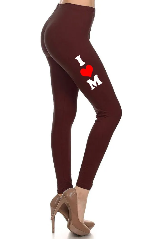 Women's Mother's Day I Heart Mom Design Printed Leggings for Regular Plus 3X5X